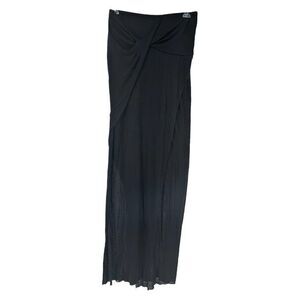 Helmut Lang Dress Black Maxi Strapless High Slit Draped Micro Modal Size L Sexy